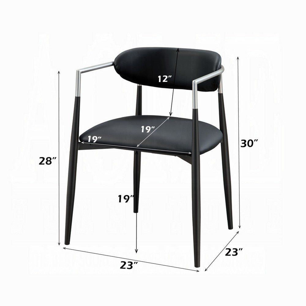 Benjara Vonn Dining Armchair Set of 2, Faux Leather Seat, Curved Back, Black Metal