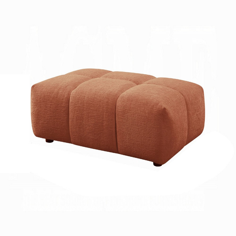 Benjara Leya Modular Ottoman, Tufted Coral Red Linen, 43 Inch Rectangular Seat