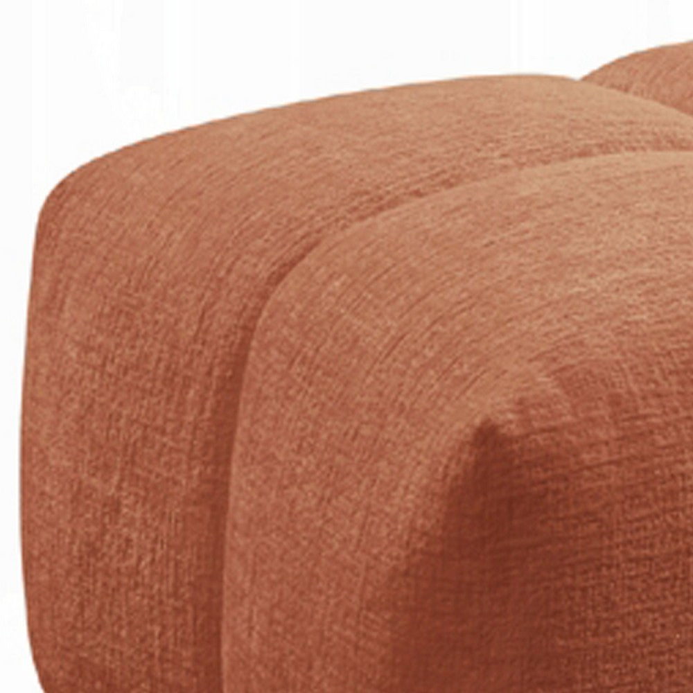 Benjara Leya Modular Ottoman, Tufted Coral Red Linen, 43 Inch Rectangular Seat