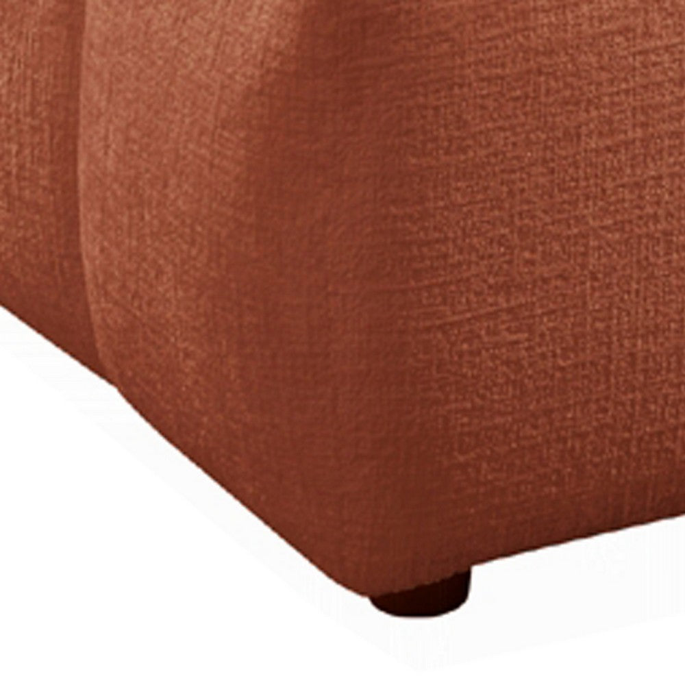 Benjara Leya Modular Ottoman, Tufted Coral Red Linen, 43 Inch Rectangular Seat