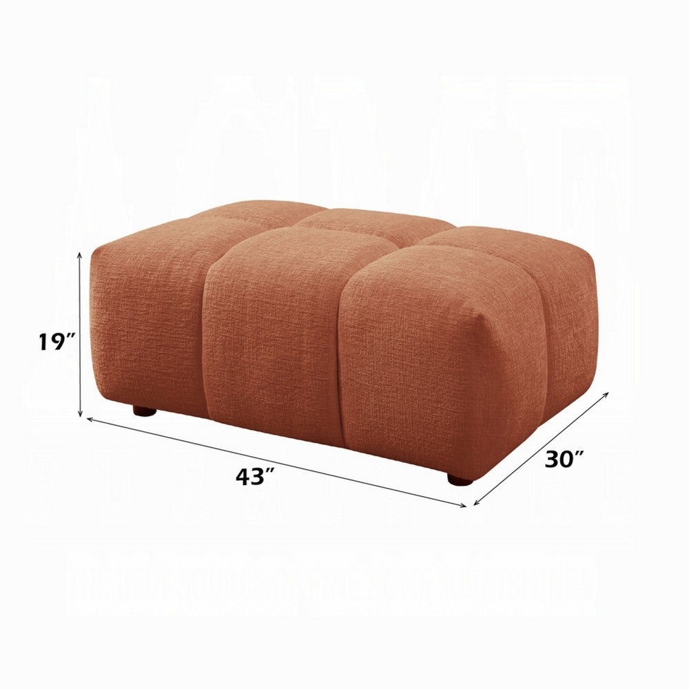 Benjara Leya Modular Ottoman, Tufted Coral Red Linen, 43 Inch Rectangular Seat