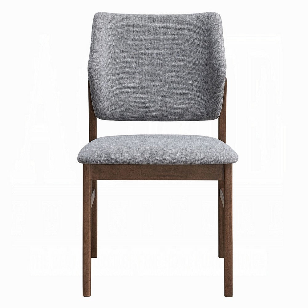 Benjara Nory Dining Side Chair Set of 2, Gray Linen Seat And Back, Walnut Brown