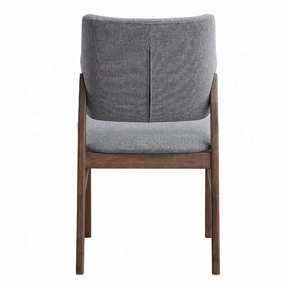 Benjara Nory Dining Side Chair Set of 2, Gray Linen Seat And Back, Walnut Brown