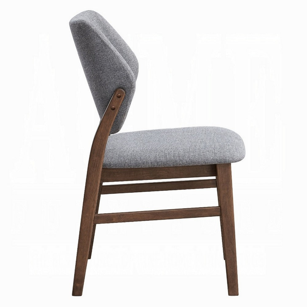 Benjara Nory Dining Side Chair Set of 2, Gray Linen Seat And Back, Walnut Brown