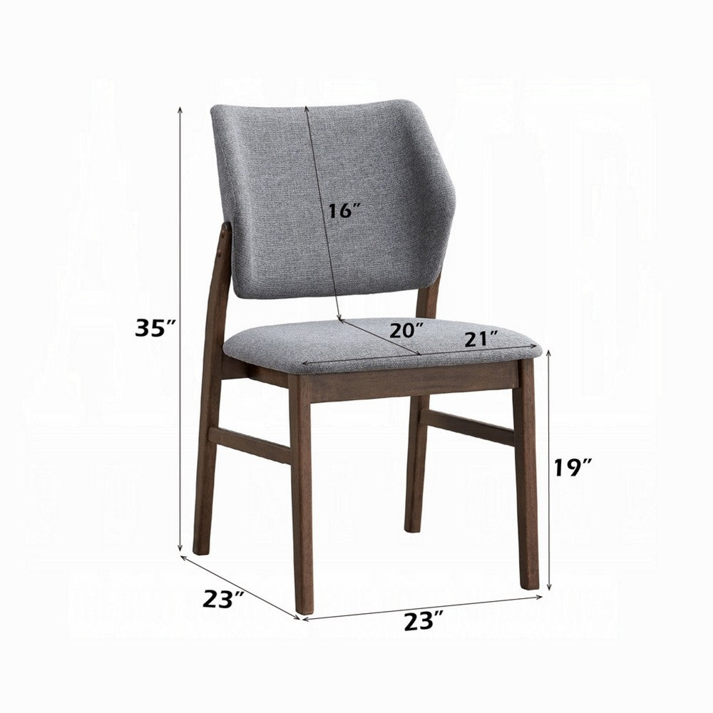 Benjara Nory Dining Side Chair Set of 2, Gray Linen Seat And Back, Walnut Brown