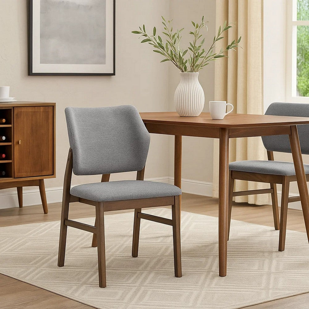 Benjara Nory Dining Side Chair Set of 2, Gray Linen Seat And Back, Walnut Brown
