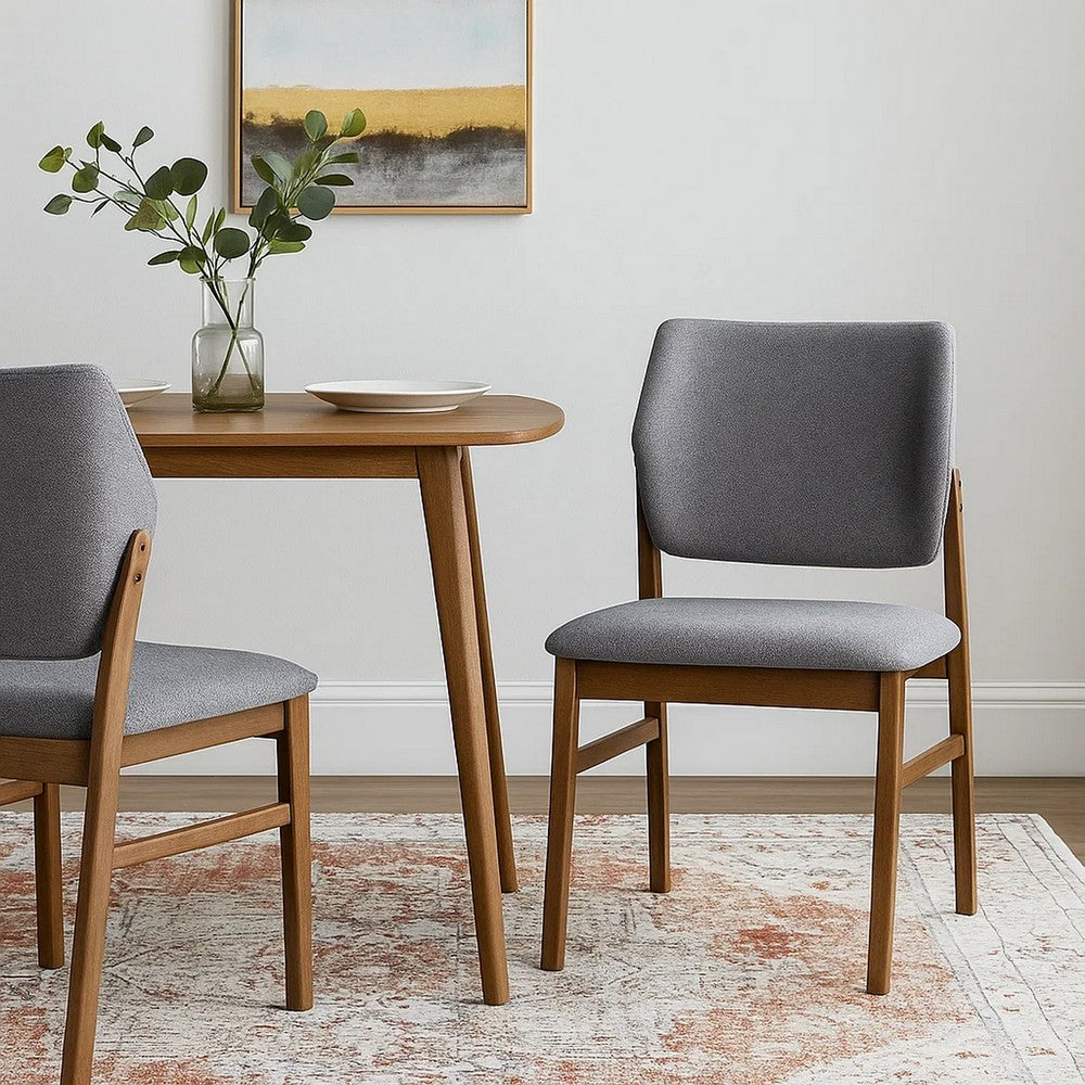 Benjara Nory Dining Side Chair Set of 2, Gray Linen Seat And Back, Walnut Brown