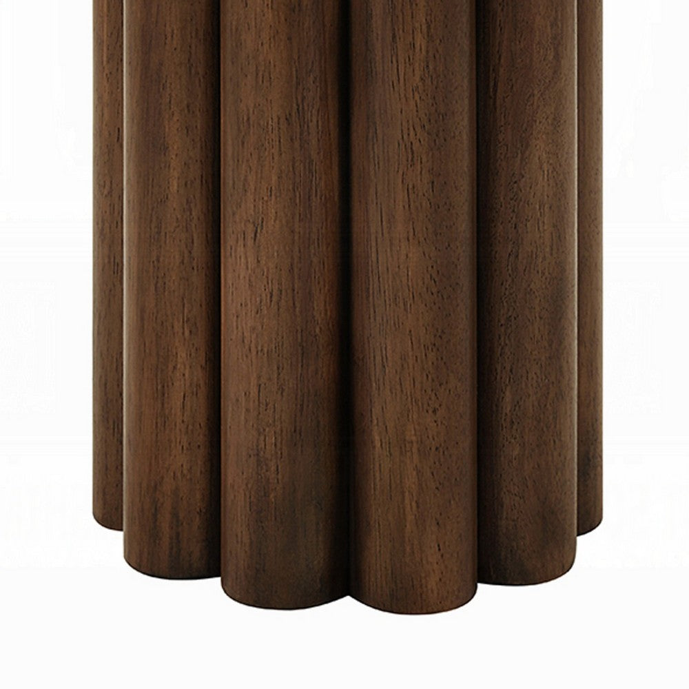 Benjara Sana Side End Table, 20 Inch Round Top, Rustic Fluted Base, Dark Brown