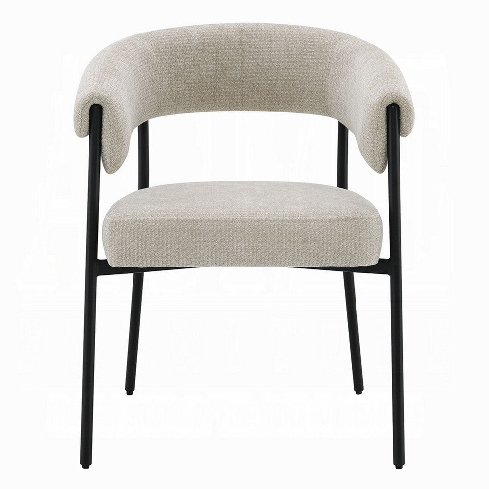 Benjara Jexy Dining Armchair Set of 2, Barrel Back, Black Metal, Beige Seat