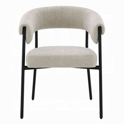 Benjara Jexy Dining Armchair Set of 2, Barrel Back, Black Metal, Beige Seat