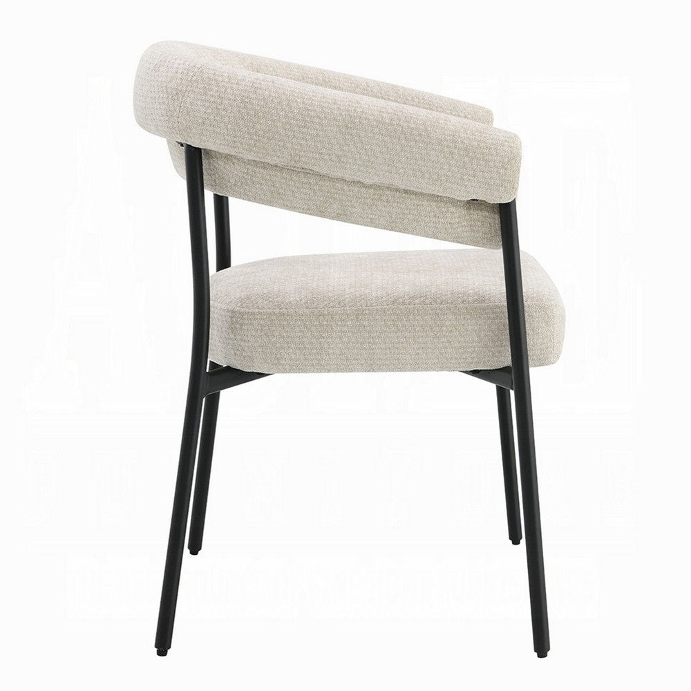 Benjara Jexy Dining Armchair Set of 2, Barrel Back, Black Metal, Beige Seat