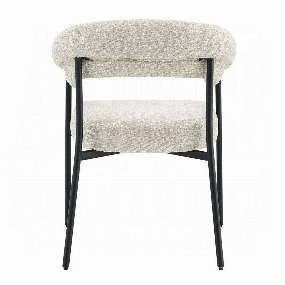 Benjara Jexy Dining Armchair Set of 2, Barrel Back, Black Metal, Beige Seat