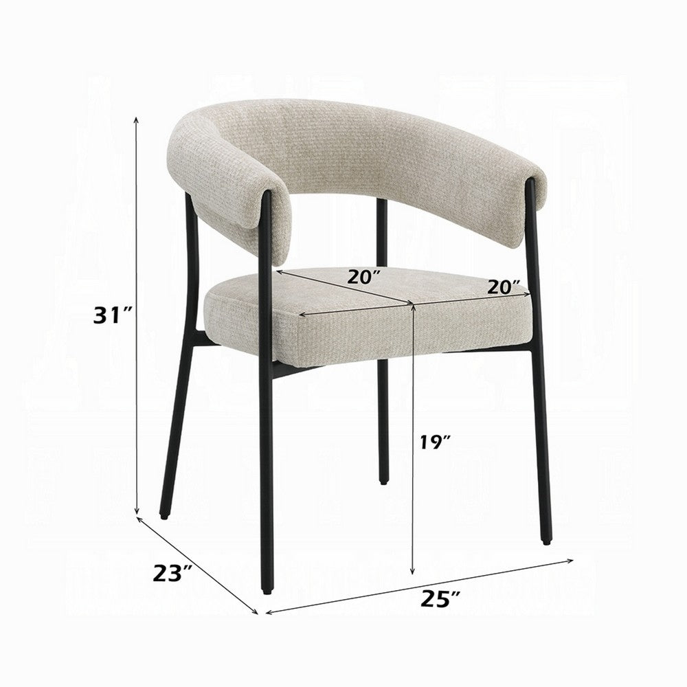 Benjara Jexy Dining Armchair Set of 2, Barrel Back, Black Metal, Beige Seat