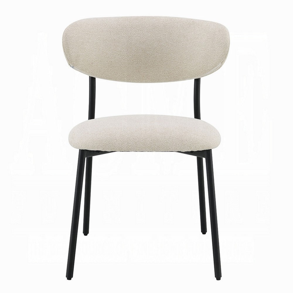 Benjara Jexy Dining Side Chair Set of 2, Black Metal Base, Beige Padded Seat