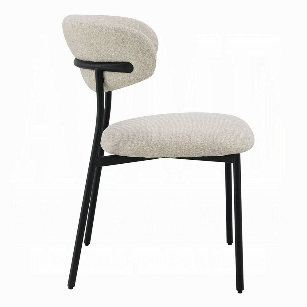 Benjara Jexy Dining Side Chair Set of 2, Black Metal Base, Beige Padded Seat