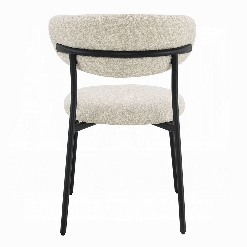 Benjara Jexy Dining Side Chair Set of 2, Black Metal Base, Beige Padded Seat