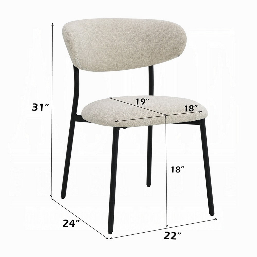 Benjara Jexy Dining Side Chair Set of 2, Black Metal Base, Beige Padded Seat