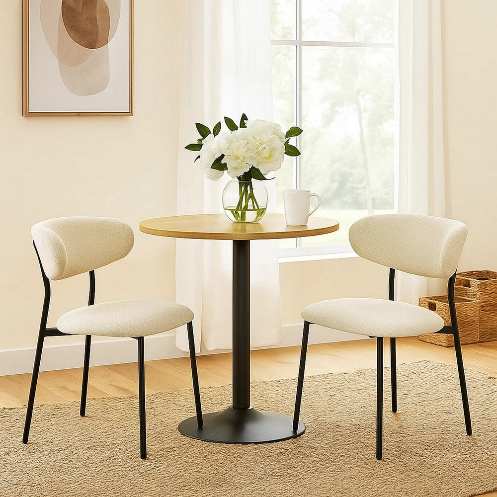 Benjara Jexy Dining Side Chair Set of 2, Black Metal Base, Beige Padded Seat