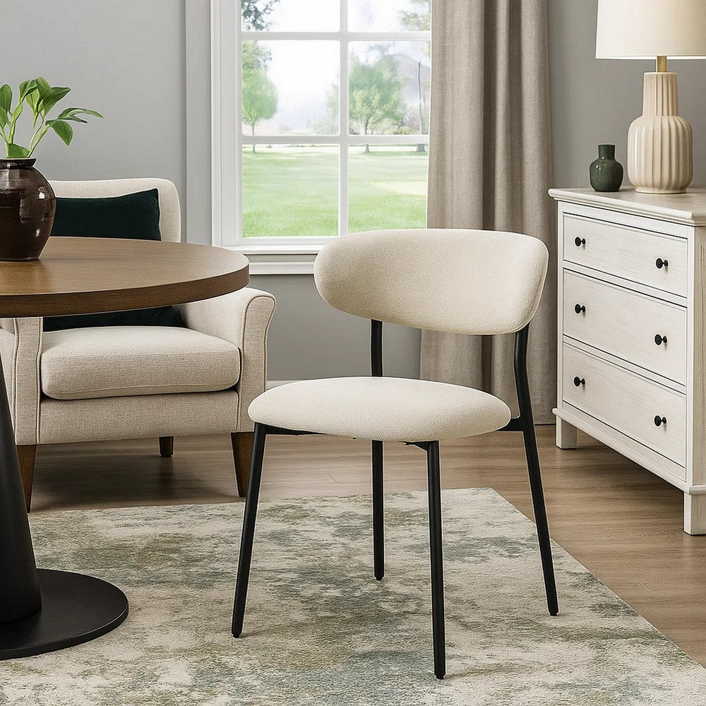 Benjara Jexy Dining Side Chair Set of 2, Black Metal Base, Beige Padded Seat