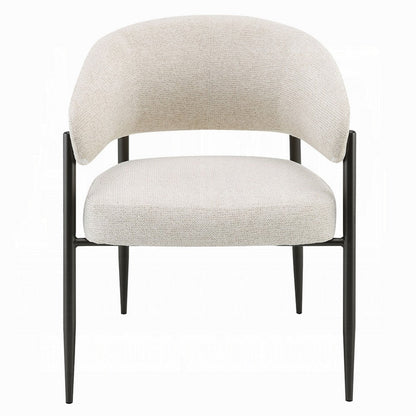 Benjara Jexy Dining Armchair Set of 2, Barrel Back, Beige Chenille, Black Metal
