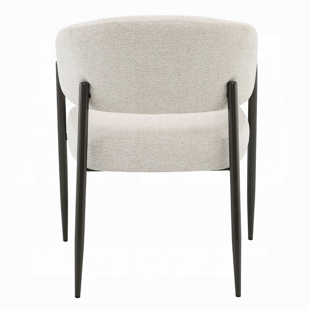 Benjara Jexy Dining Armchair Set of 2, Barrel Back, Beige Chenille, Black Metal