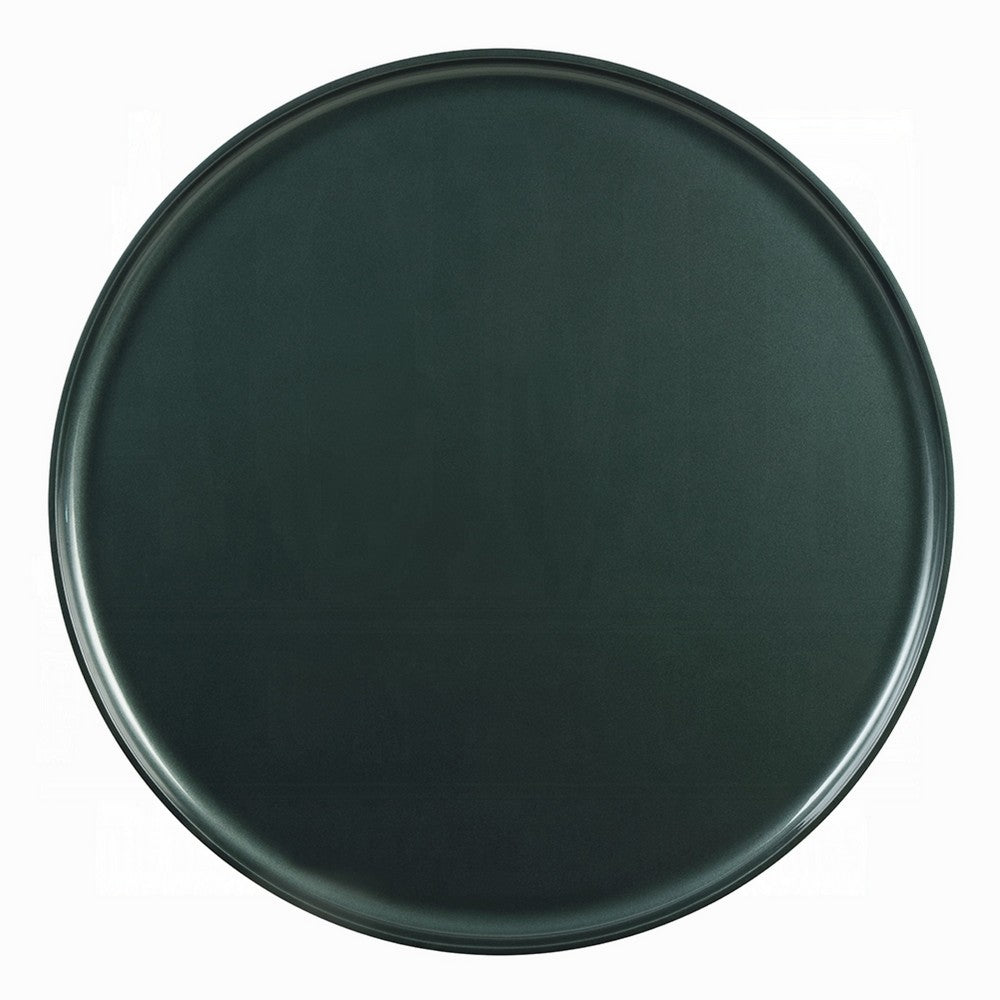 Benjara Lexy Coffee Table, 35 Inch Round Top, Low Profile High Gloss Blackish Green