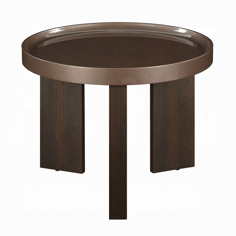 Benjara Lexy Side End Table, 24 Inch Round Top, High Gloss Blackish Green
