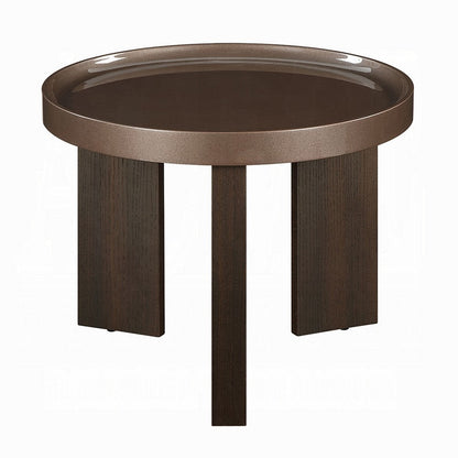 Benjara Lexy Side End Table, 24 Inch Round Top, High Gloss Blackish Green