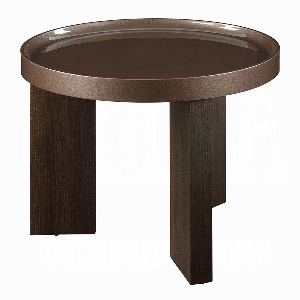 Benjara Lexy Side End Table, 24 Inch Round Top, High Gloss Blackish Green