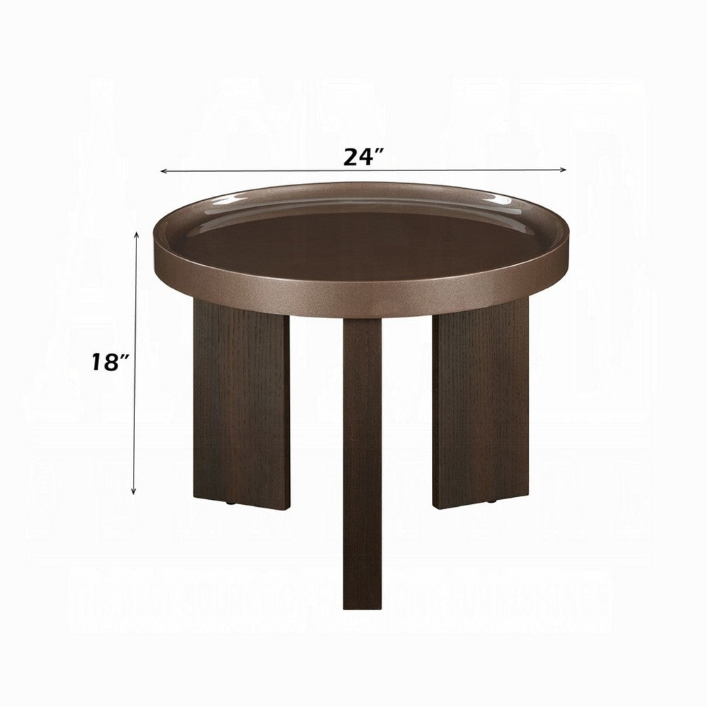 Benjara Lexy Side End Table, 24 Inch Round Top, High Gloss Blackish Green