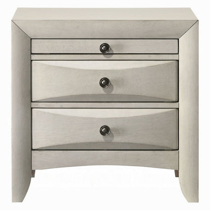 Benjara Remy Nightstand, 3 Contemporary Faceted Drawers, Antique White Finish