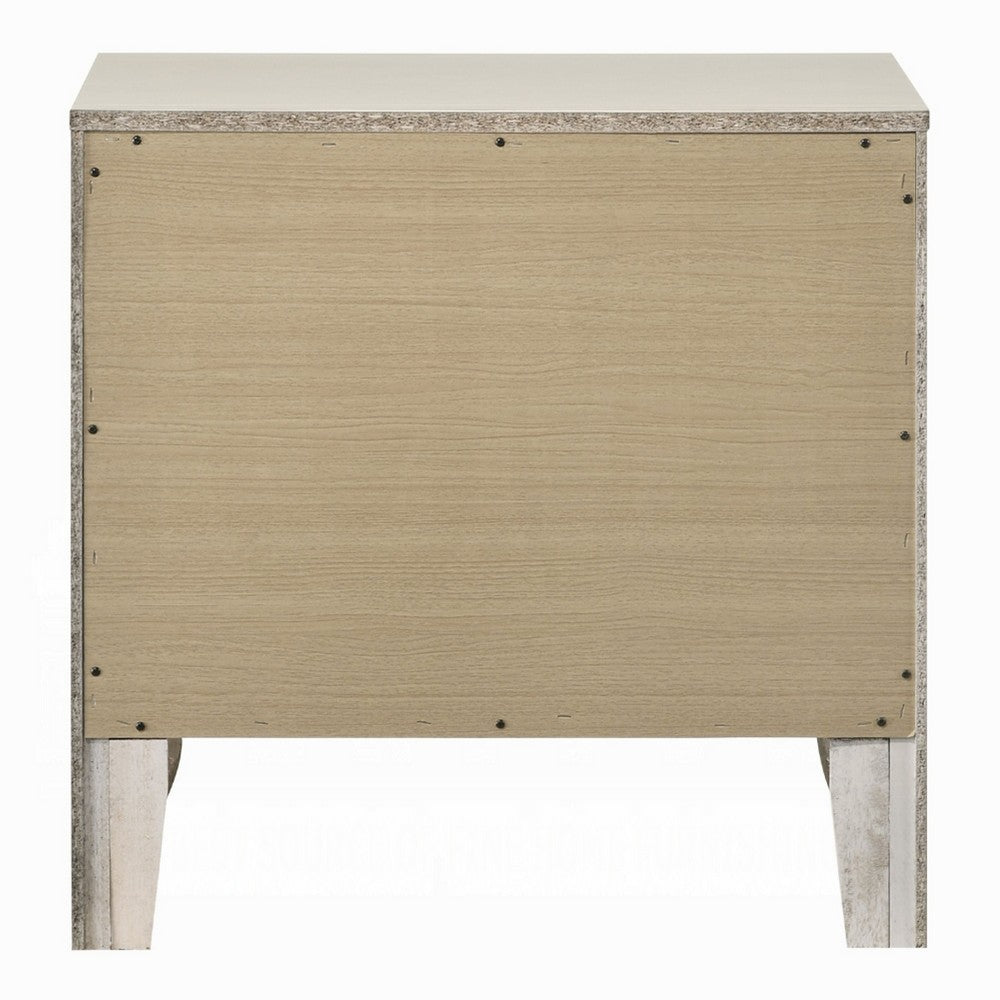 Benjara Remy Nightstand, 3 Contemporary Faceted Drawers, Antique White Finish