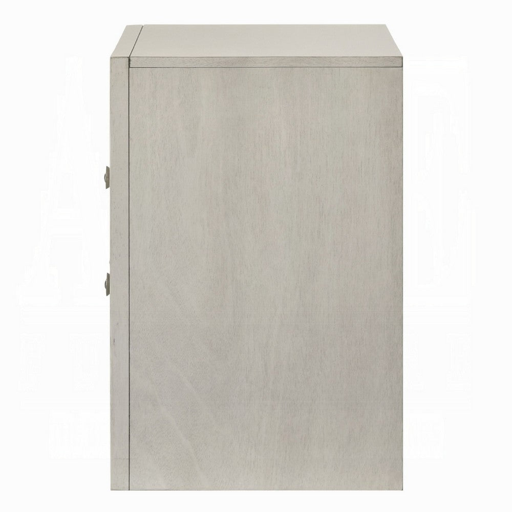 Benjara Remy Nightstand, 3 Contemporary Faceted Drawers, Antique White Finish