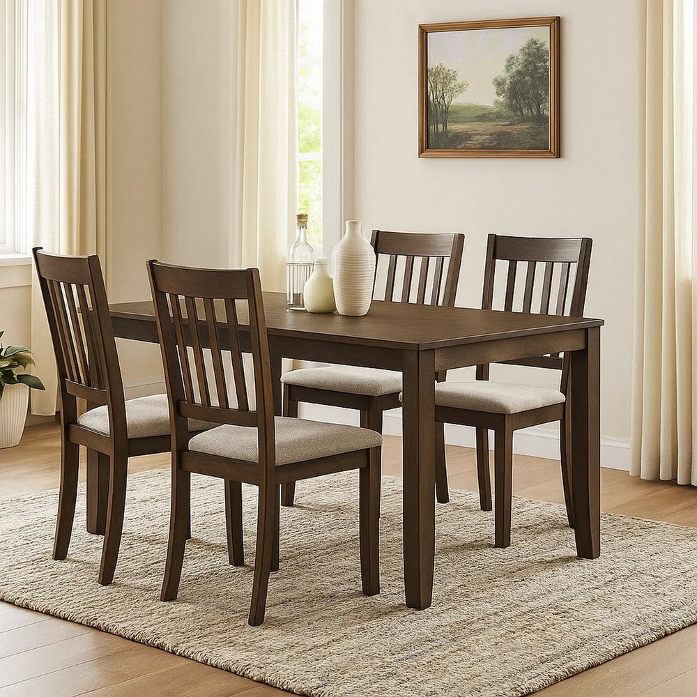 Benjara Dexy Dining Table, 59 Inch Rectangular Top, Farmhouse Walnut Brown