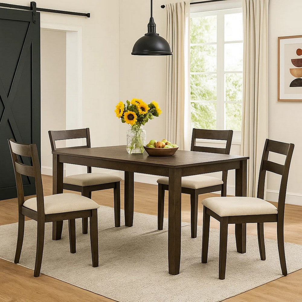Benjara Dexy Dining Table, 59 Inch Rectangular Top, Farmhouse Walnut Brown