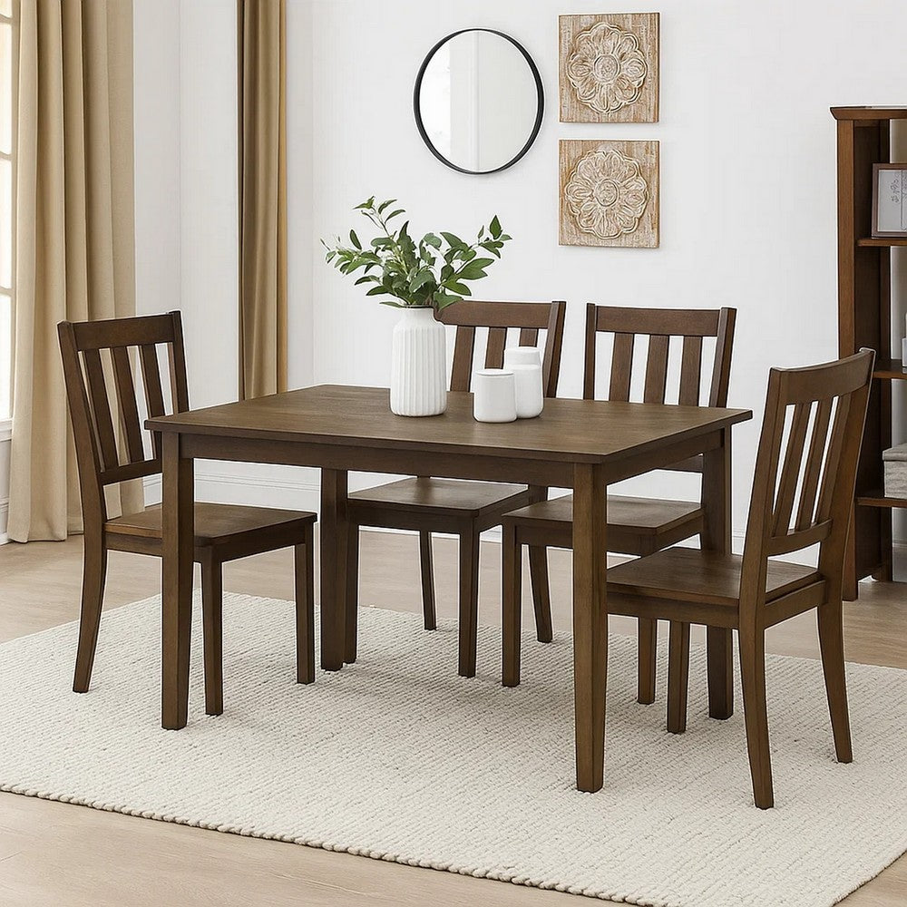 Benjara Dexy Dining Table, 47 Inch Rectangular Top, Farmhouse Walnut Brown