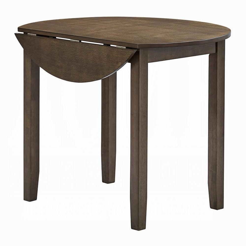 Benjara Dexy Dining Table, 35 Inch Round Top, Farmhouse Walnut Brown Wood