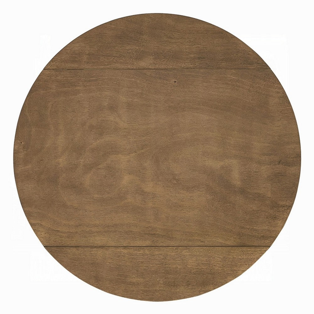 Benjara Dexy Dining Table, 35 Inch Round Top, Farmhouse Walnut Brown Wood