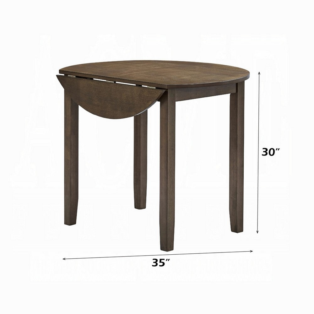 Benjara Dexy Dining Table, 35 Inch Round Top, Farmhouse Walnut Brown Wood