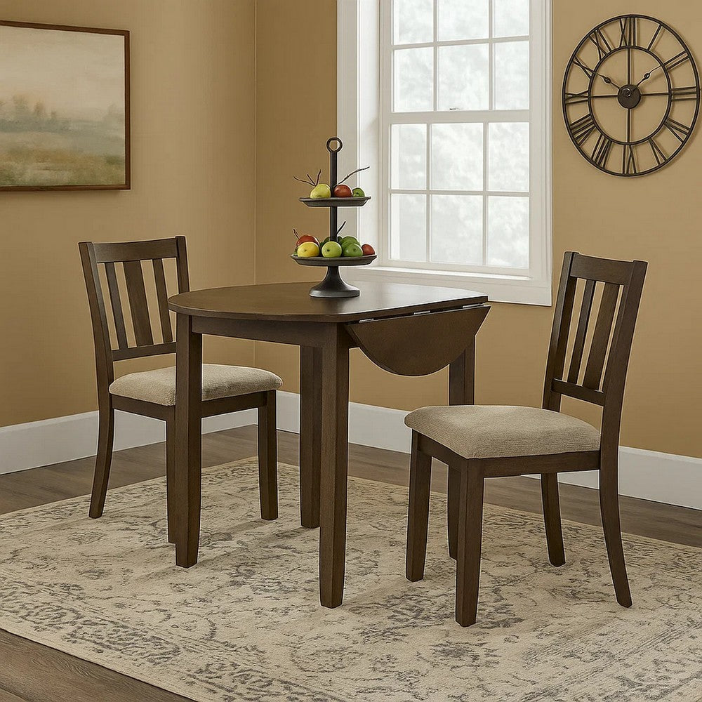 Benjara Dexy Dining Table, 35 Inch Round Top, Farmhouse Walnut Brown Wood