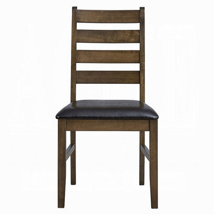 Benjara Dexy Dining Side Chair Set of 2, Ladderback, Walnut Brown Faux Leather