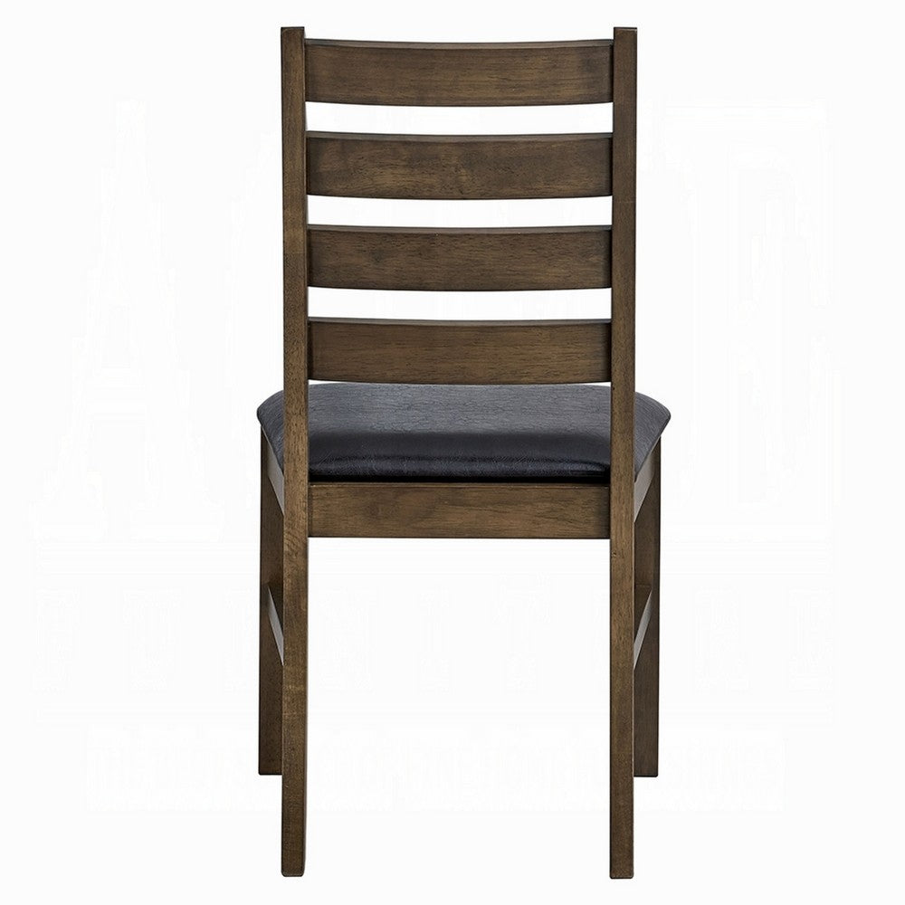 Benjara Dexy Dining Side Chair Set of 2, Ladderback, Walnut Brown Faux Leather