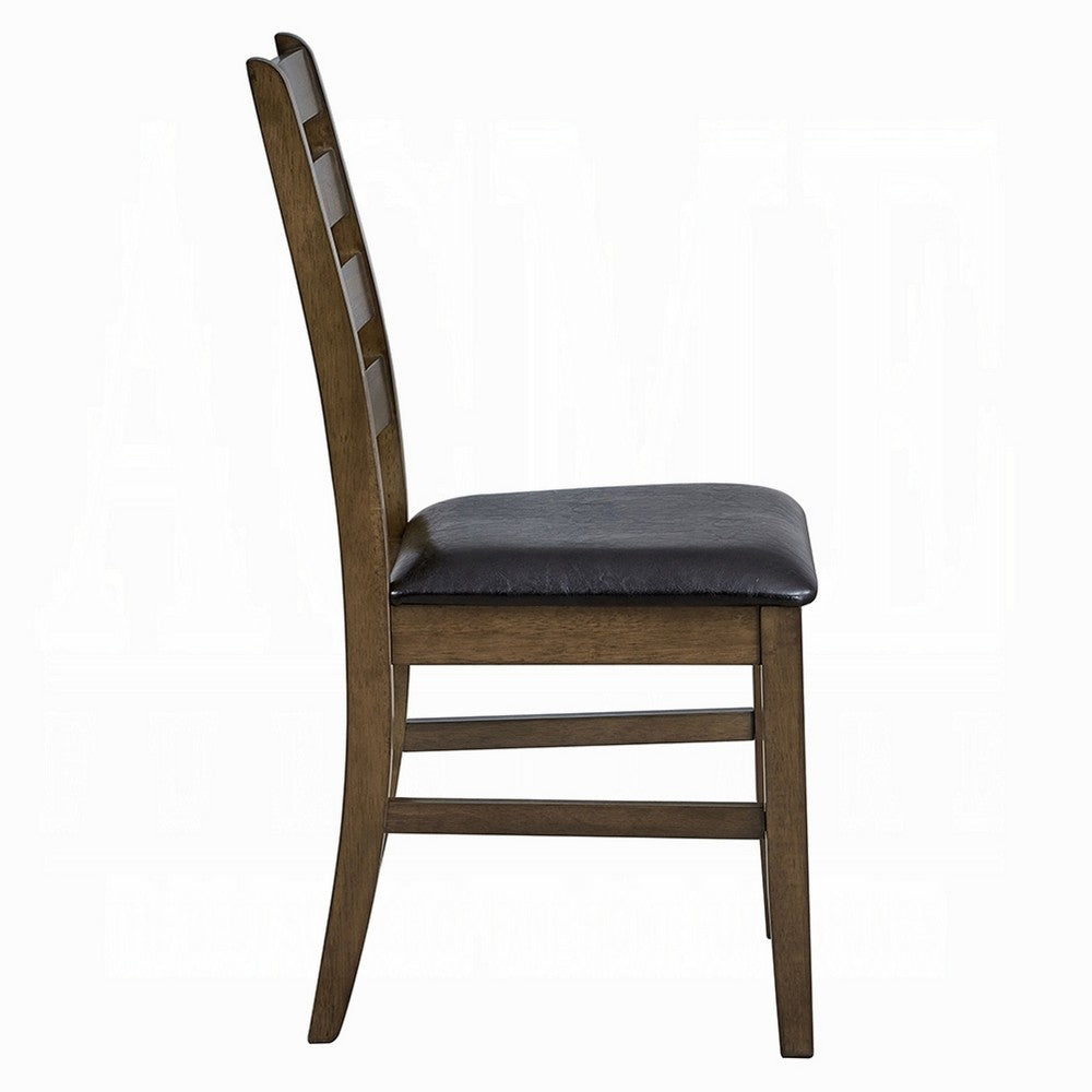 Benjara Dexy Dining Side Chair Set of 2, Ladderback, Walnut Brown Faux Leather