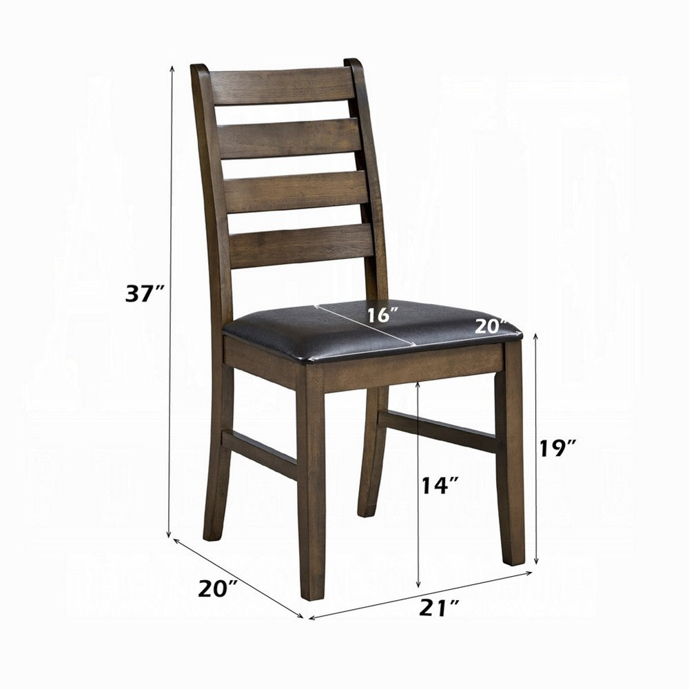 Benjara Dexy Dining Side Chair Set of 2, Ladderback, Walnut Brown Faux Leather