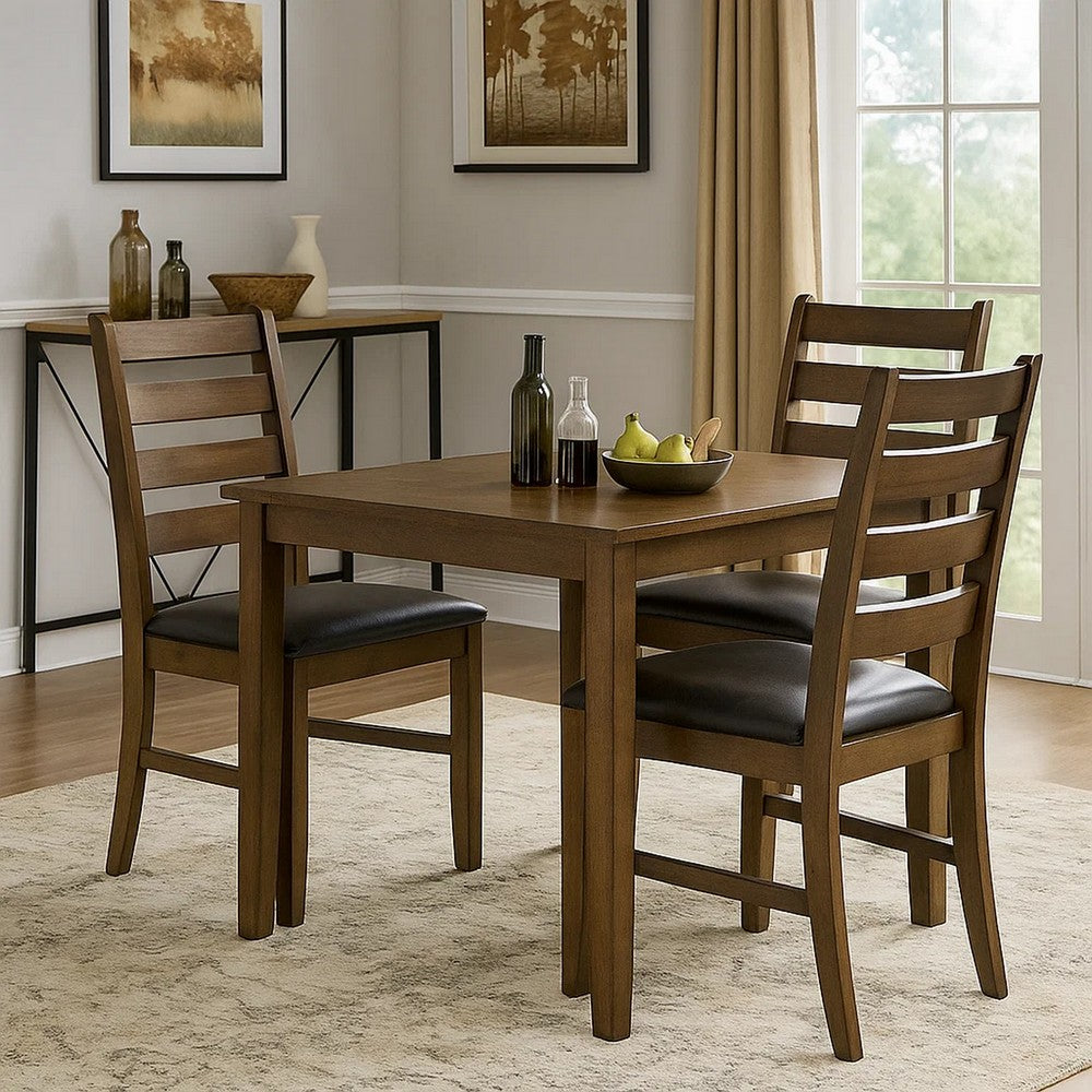 Benjara Dexy Dining Side Chair Set of 2, Ladderback, Walnut Brown Faux Leather