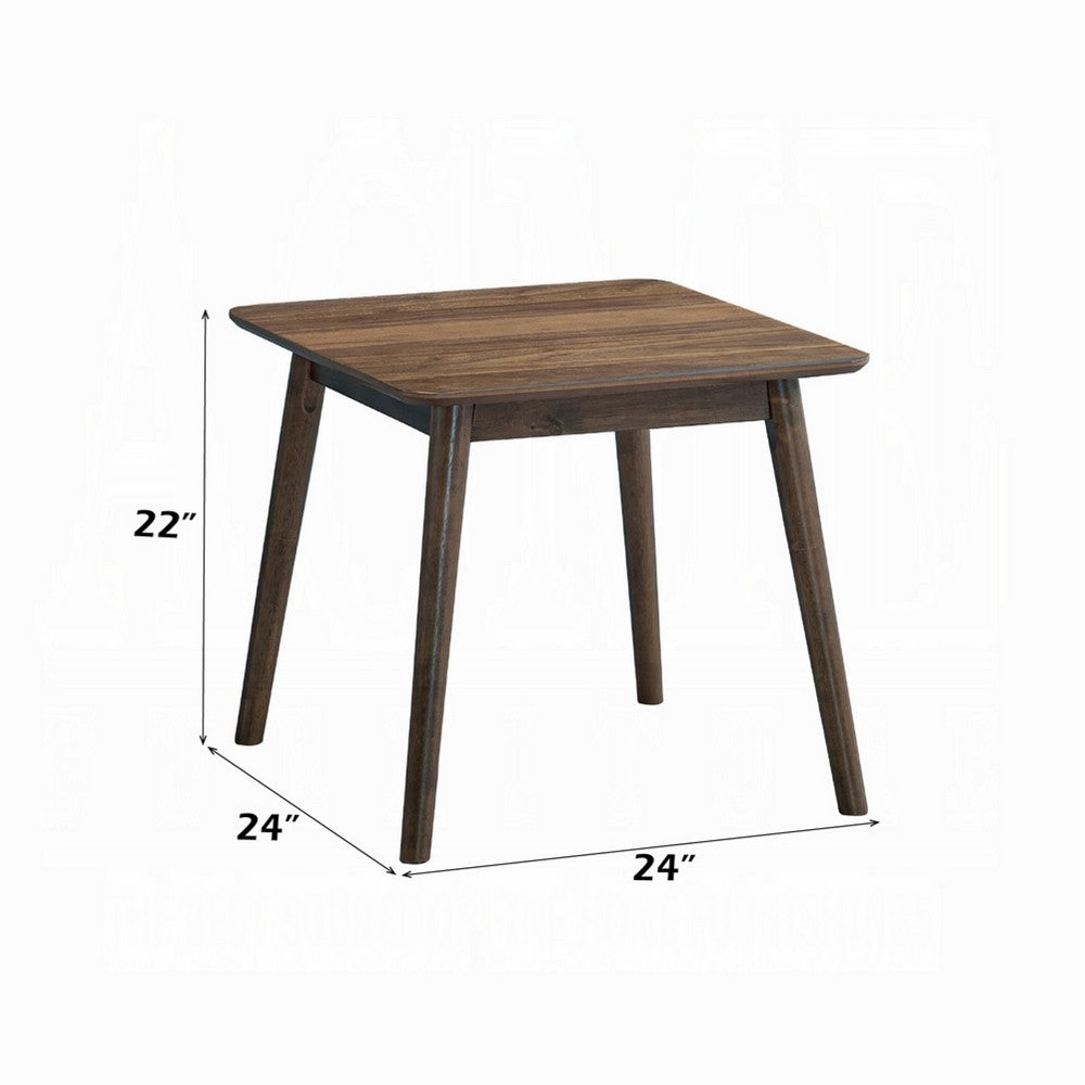 Benjara Fexy Side End Table, 24 Inch Square Top with Angled Legs, Walnut Brown