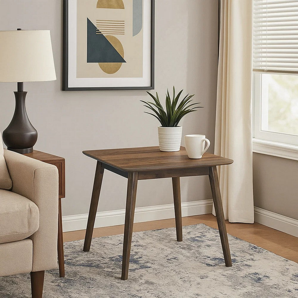 Benjara Fexy Side End Table, 24 Inch Square Top with Angled Legs, Walnut Brown