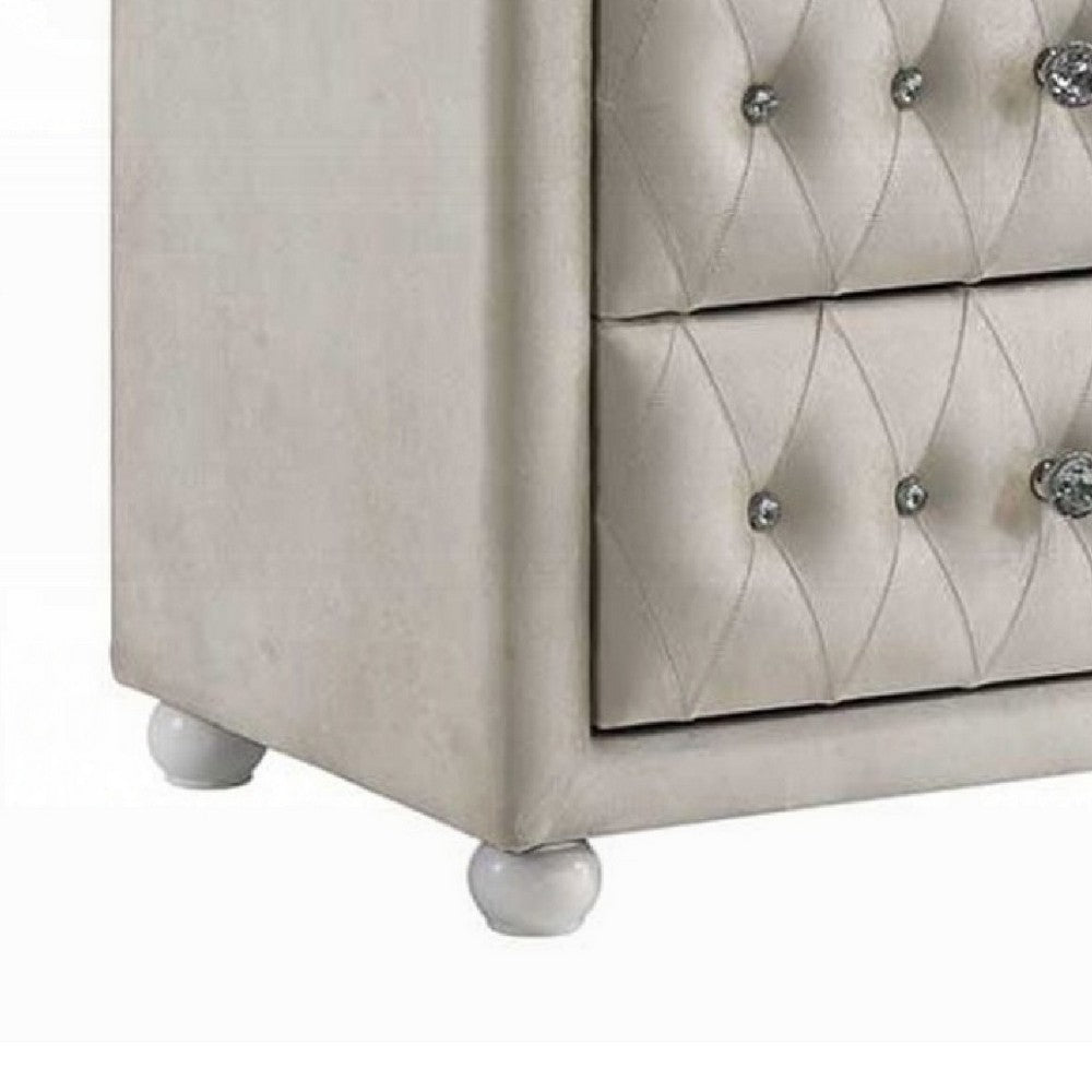 Benjara Rex Tall Dresser Chest, 4 Drawers, Crystal Tufted Beige Upholstery