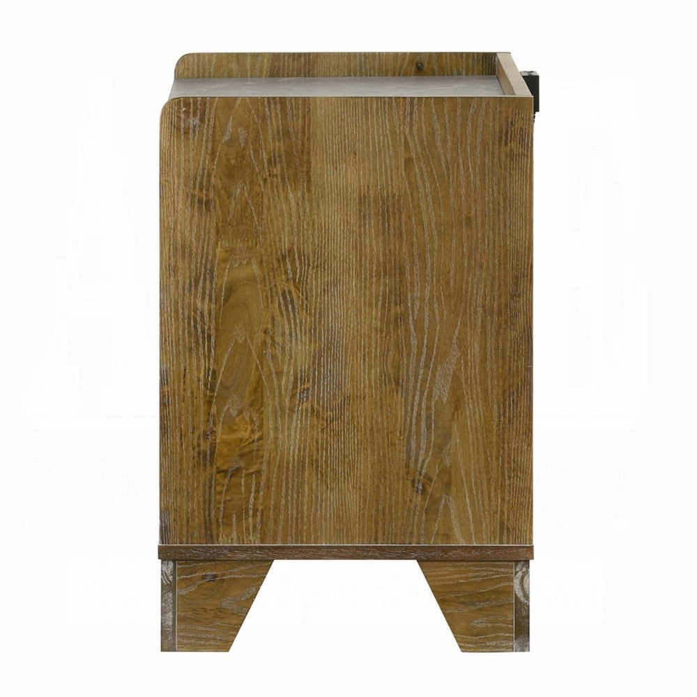 Benjara Gary Nightstand with LED, 1 Drawer And Open Cubby, Farmhouse Aspen Brown