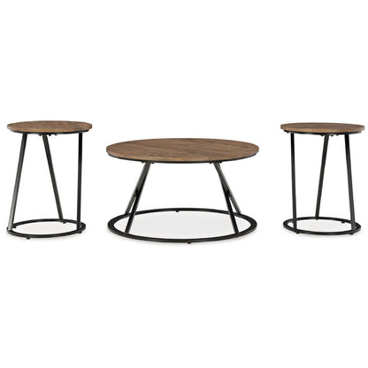 Benjara Kai 3pc Living Room Occasional Table Set, Round, Black Metal Angled Frame